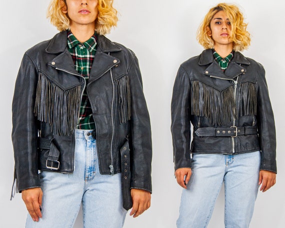 90s Fringed Leather Jacket L