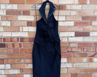 vintage y2k black sheer panel tuxedo dress / m medium