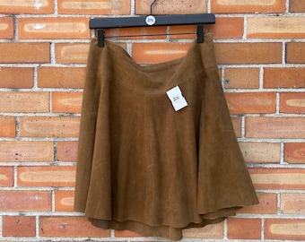 vintage 90s/y2k ralph lauren brown leather circle skirt / l large