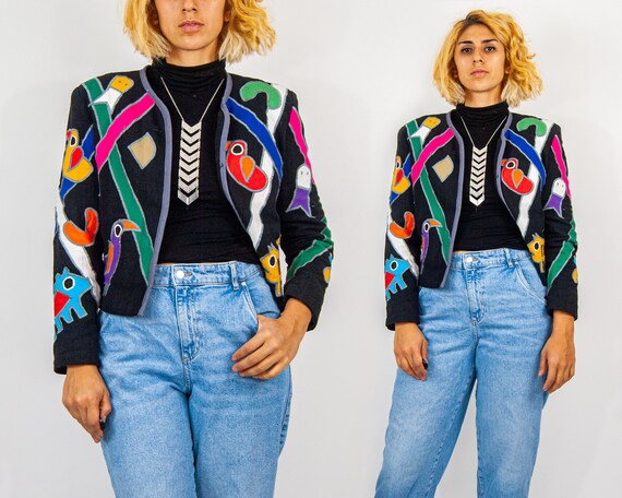 80s Folk Art Cropped Jacket M / L