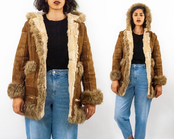 70s Patchwork Leather Shearling Coat S / M