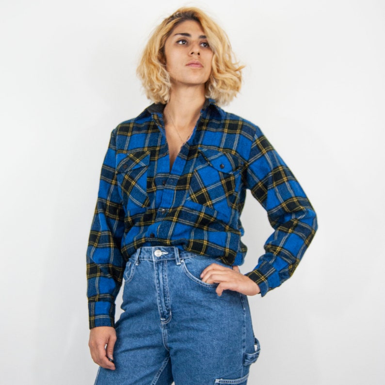 70s Blue and Yellow Flannel S
