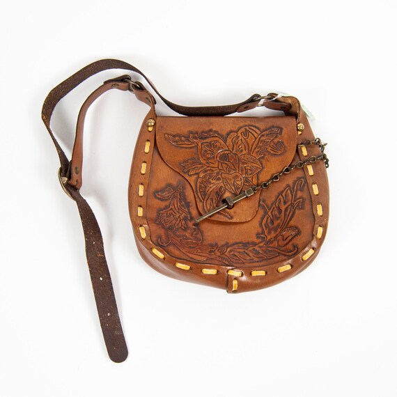 70s Hand Tooled Floral Shoulder Bag