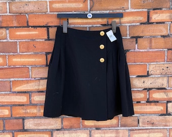 vintage 90s black pleated wool mini skirt / 26 s small