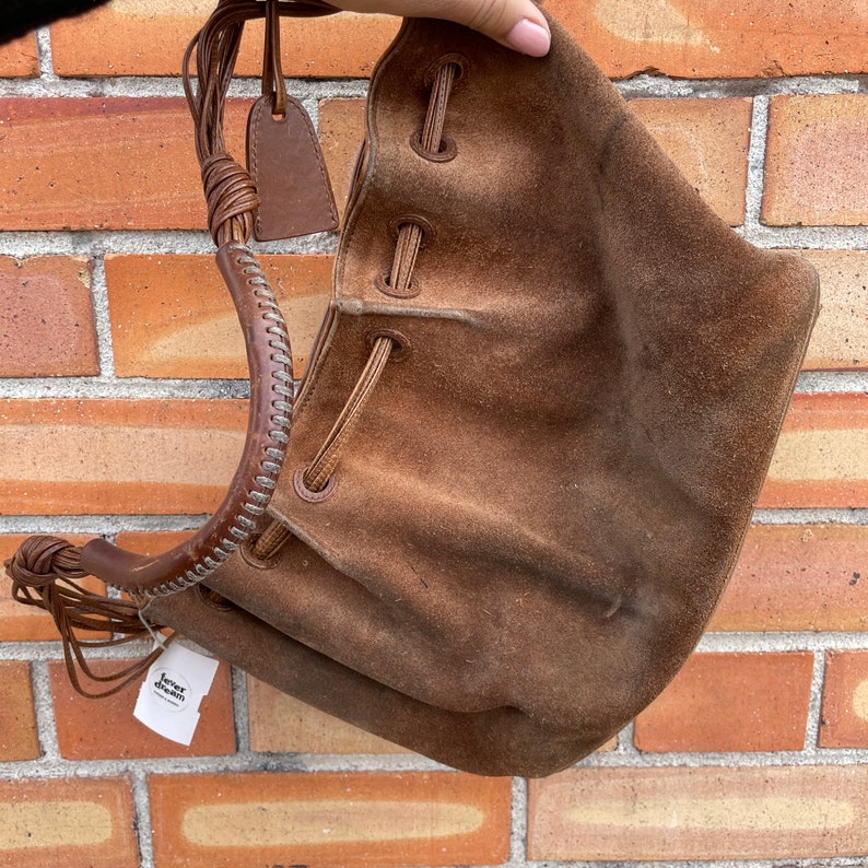 brown suede leather Gucci shoulder bucket bag image 6