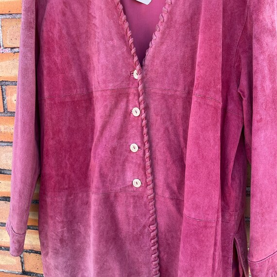 vintage 90 pink leather longline blazer jacket / … - image 3