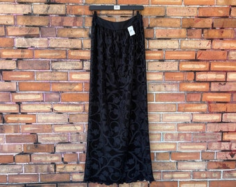 vintage 80s oscar de la renta black plisse maxi skirt / 26" s small