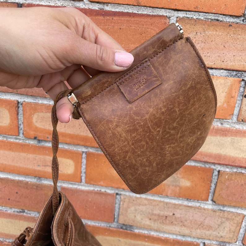 brown suede leather Gucci shoulder bucket bag image 5