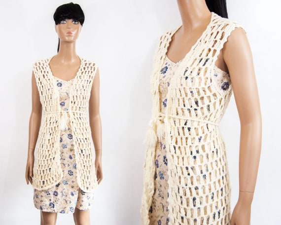 70s Hand Knit Crochet Vest XS / S