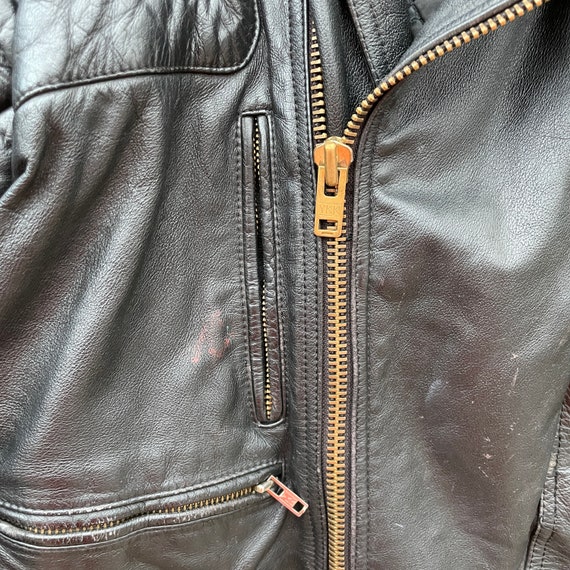 vintage 80s black quilted leather moto jacket / m… - image 3