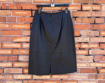 jupe en cuir noir vintage des années 90 / m moyen