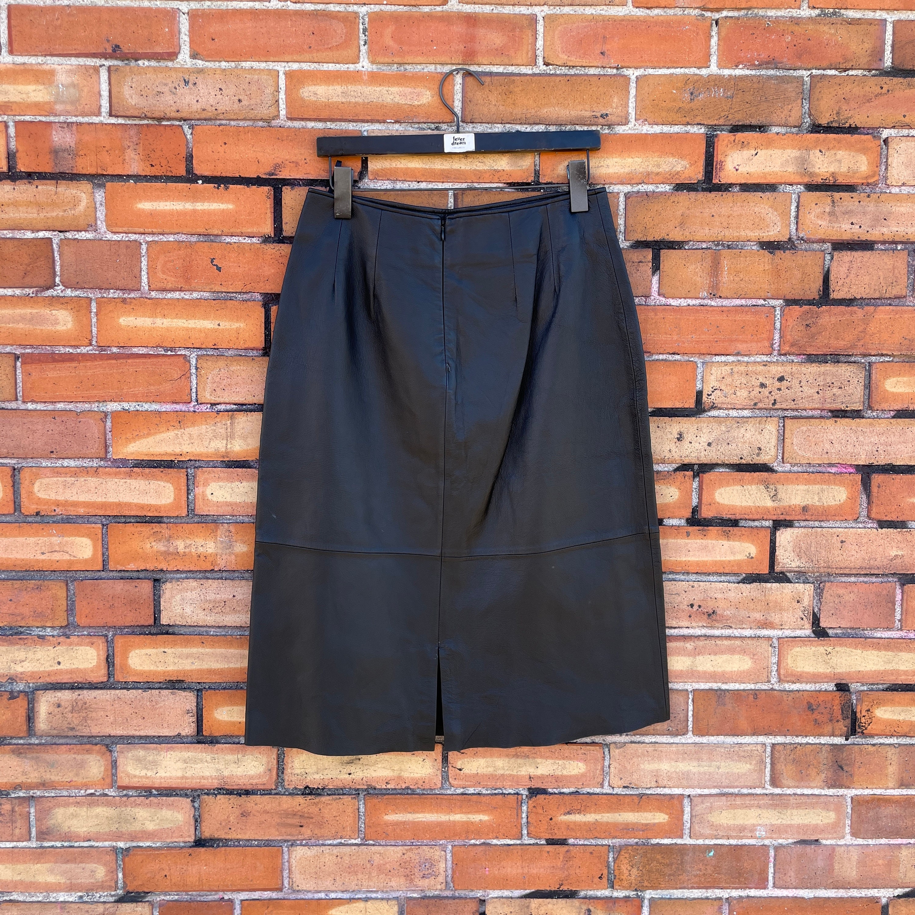 vintage 90s black leather skirt / m medium 