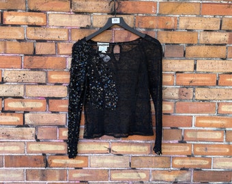 vintage 90s lagerfeld gallery black spiderweb blouse / xs s extra small