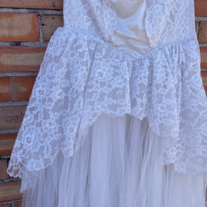 vintage 50s white lace ruffle cupcake strapless wedding dress / s m small medium image 7
