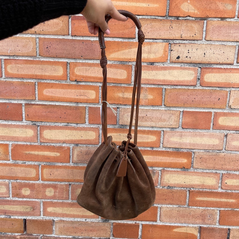 brown suede leather Gucci shoulder bucket bag image 3