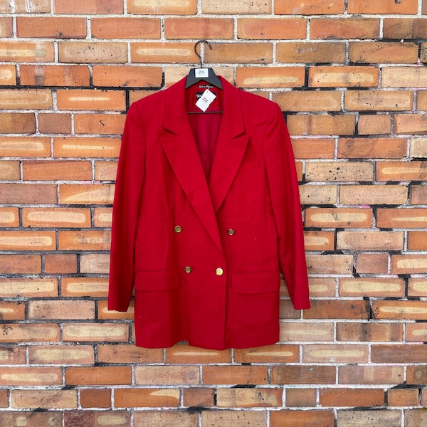 vintage 90s red wool plaid oversized blazer / s small