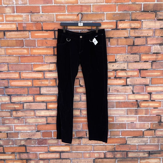 vintage 90s/y2k black velvet low rise d ring pant… - image 1