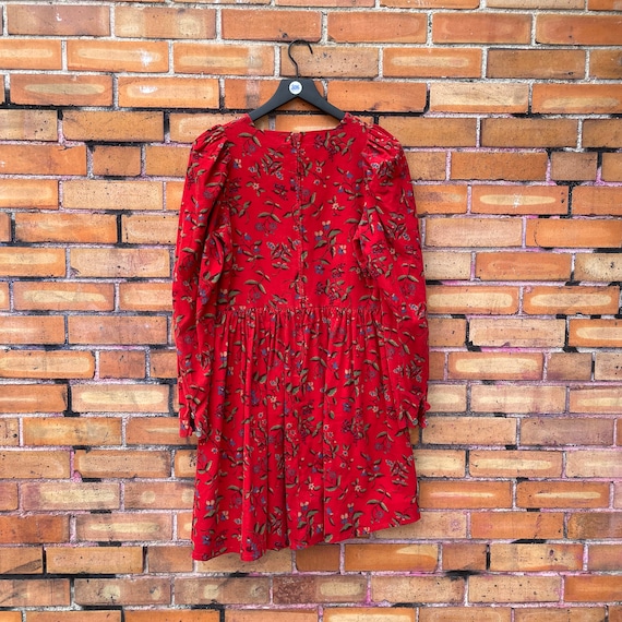 vintage 80s laura ashley red corduroy dress / s m… - image 2