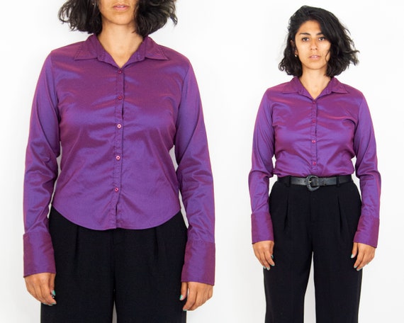 Y2K Purple Iridescent Blouse L