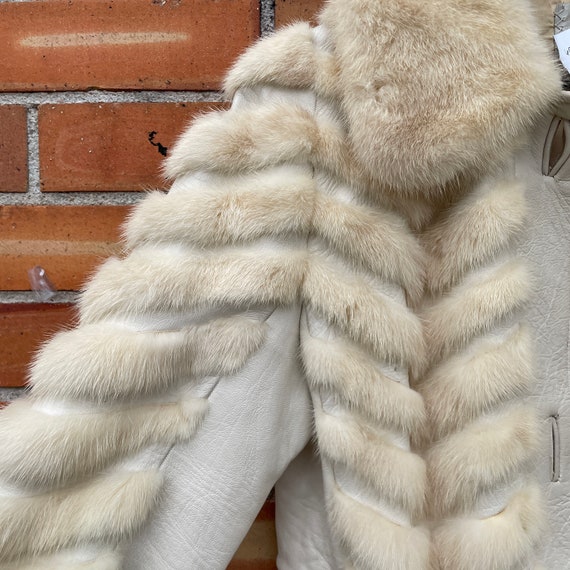 vintage 60s white mink fur leather trench coat / … - image 4
