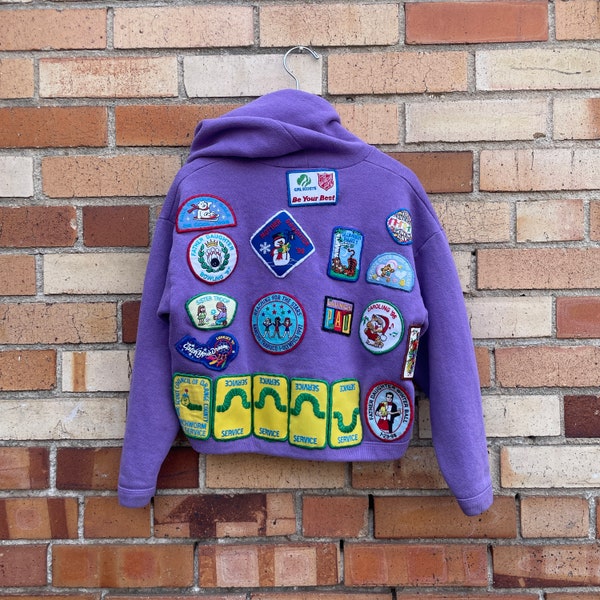 vintage 90s kids purple girl scout zip up sweatshirt / kids m medium