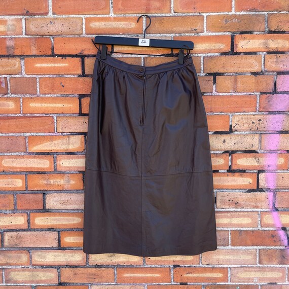 vintage 80s brown leather pencil skirt / 28" m me… - image 2