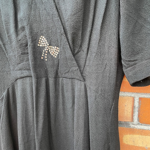 vintage 40s black rhinestone crepe rayon dress / … - image 3