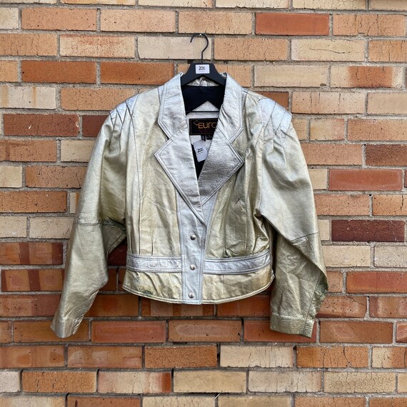 vintage 80s grey silver and gold leather jacket /… - image 1