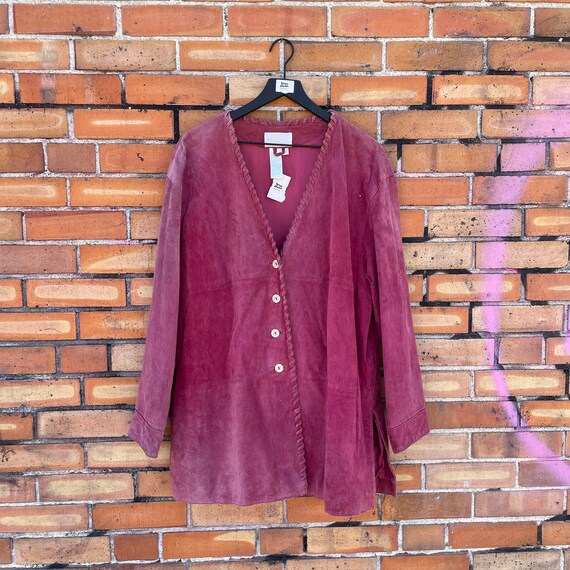 vintage 90 pink leather longline blazer jacket / … - image 1