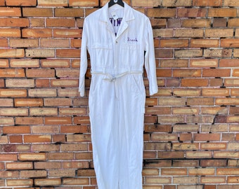 vintage 50s white hominy band chainstitch boilersuit / xs s extra small