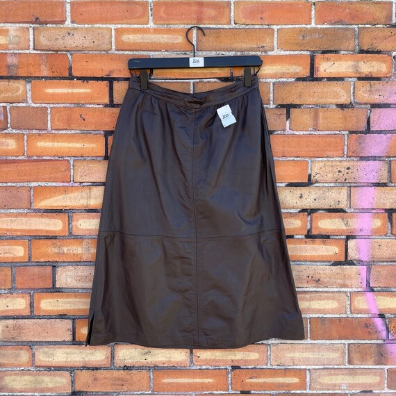 vintage 80s brown leather pencil skirt / 28" m me… - image 1