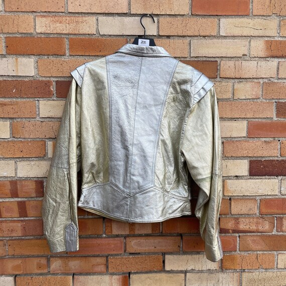 vintage 80s grey silver and gold leather jacket /… - image 2