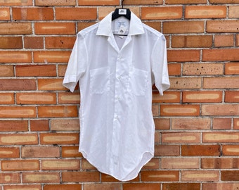 vintage 60s white sheer short sleeve button down shirt / s small