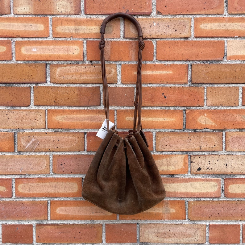 brown suede leather Gucci shoulder bucket bag image 2