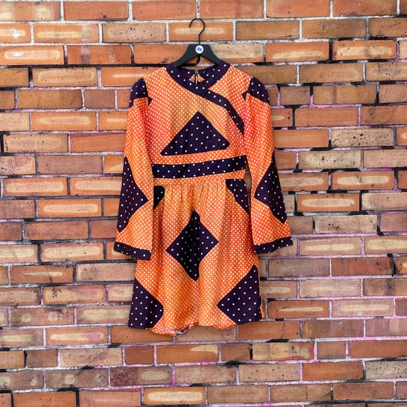 vintage 70s handmade polka dot op art dress / xs e