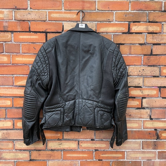 vintage 80s black quilted leather moto jacket / m… - image 2