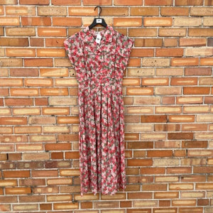 vintage 50s pink floral cotton sheer fit and flare shirt dress / s small image 1