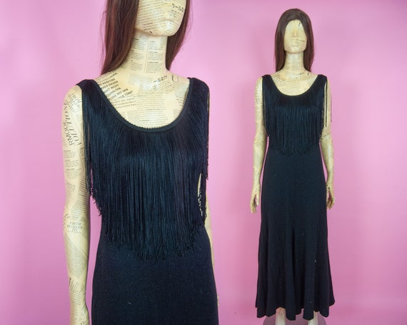 70s Fringe Maxi Dress M-L
