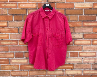 vintage 80s/90s red cotton utility blouse / l large