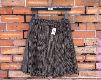 vintage 60s brown tweed plaid wool mini skirt / 26 s small