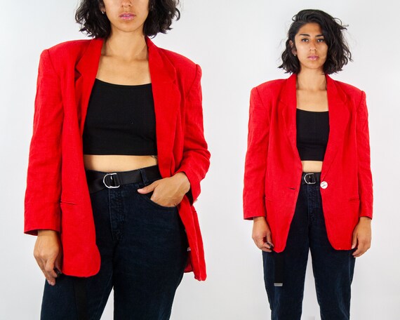 80s Fire Engine Red Oversized Blazer 11 / 12 / L