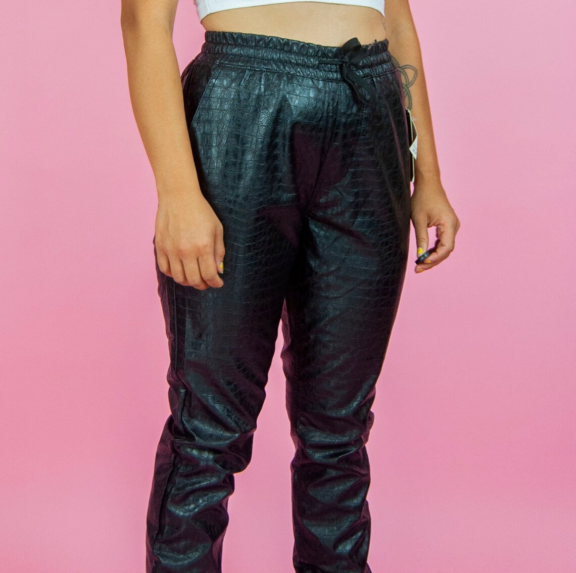 Y2K Pleather Joggers M medium l large / 28 29 30 31 32 / black | Etsy