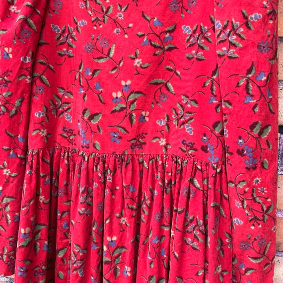 vintage 80s laura ashley red corduroy dress / s m… - image 5