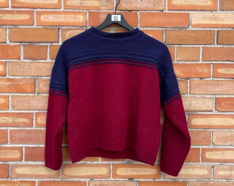 vintage 60s red and blue knit wool sweater / s small