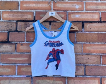 vintage 70s kids blue white spiderman tank top / 7