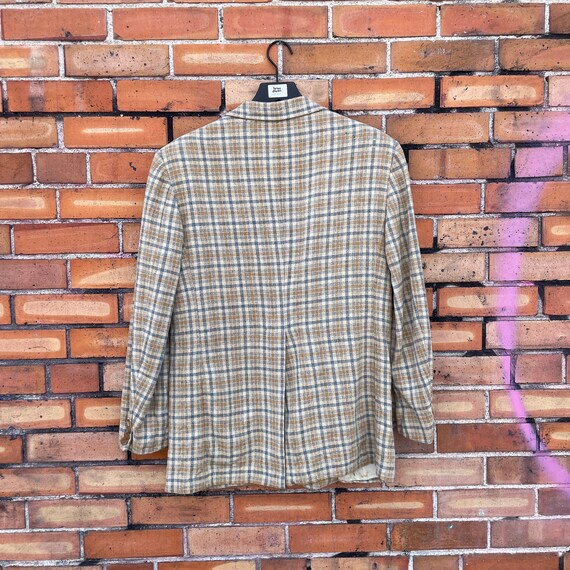 vintage 70s brown beige wool plaid sports coat bl… - image 2