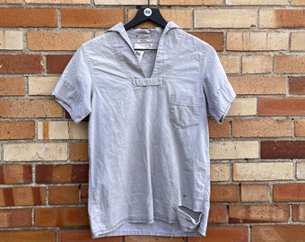 vintage 30s/40s grey sailor style short sleeve shirt / s m small medium