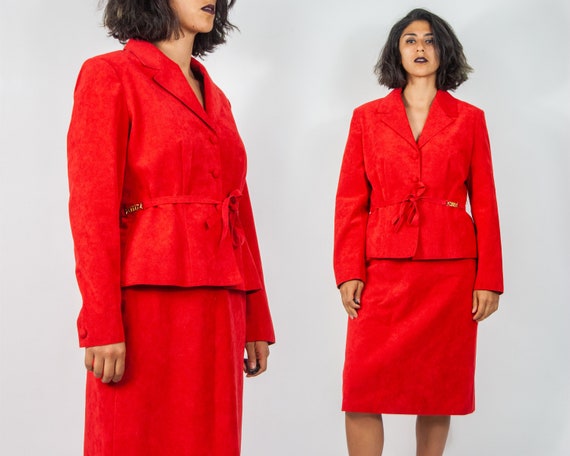 80s Lilli Ann Ultrasuede Red Suit L / XL