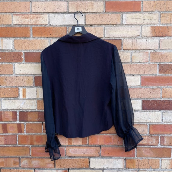 vintage 90s black sheer sleeve ruffle blouse / m … - image 2