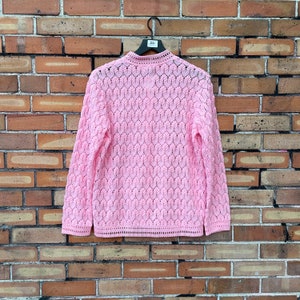 vintage 60s pink crochet cardigan / l xl extra large image 2